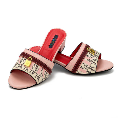 Fashionable High Quality Metal Lock Monogram Print Women's Low Heeled Slippers Temperament Versatile Women's Slippers