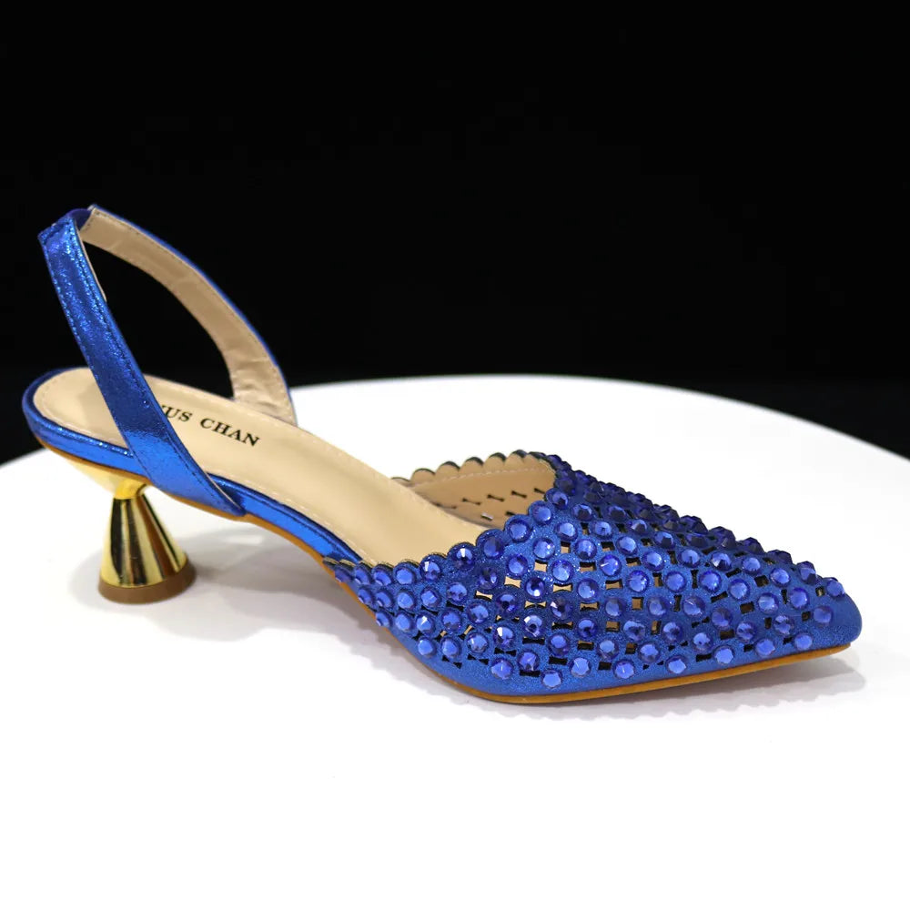 High-Heeled Pointed Toe Wedding Shoes Colorful Full Diamond Design Shoe and Bag Set for Nigeria Party
