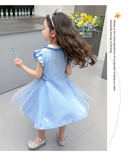 Girls Summer Princess Style Polo Dress Kids Casual Short Sleeve Lapel A-Line Dress Toddler Baby Girls Party Holiday