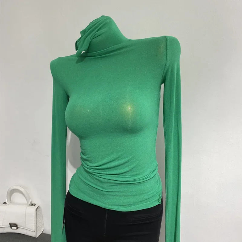 Slim High Quality Plain T Shirt Women Cotton Elastic Basic Female Tops Long Sleeve Sexy Thin T-shirt see through