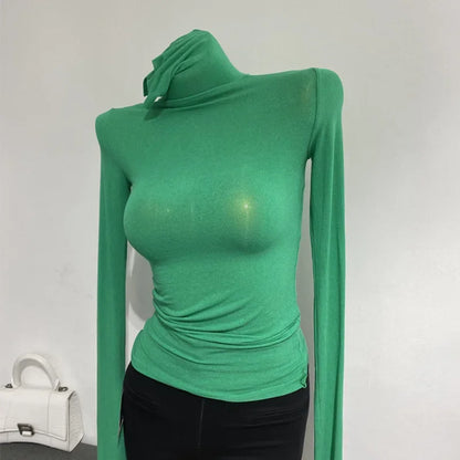 Slim High Quality Plain T Shirt Women Cotton Elastic Basic Female Tops Long Sleeve Sexy Thin T-shirt see through