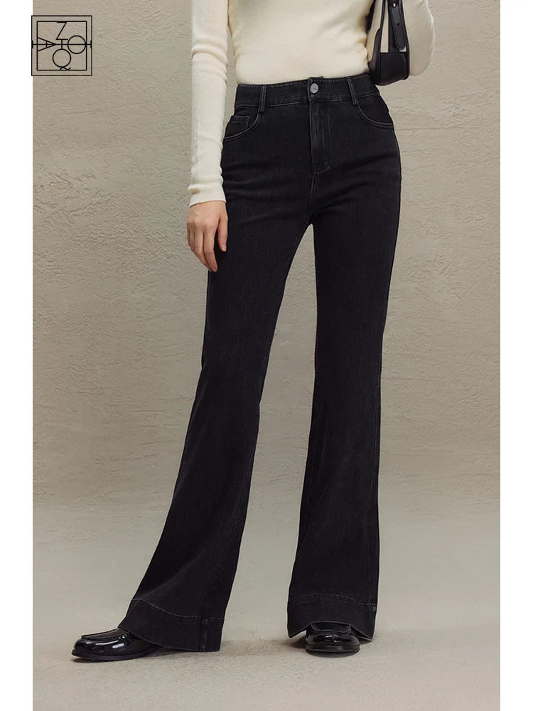 Retro Style High-waisted Black Bootcut Jeans for Women 2023 Autumn Winter New High Street Tall Slim Long Pants for Female