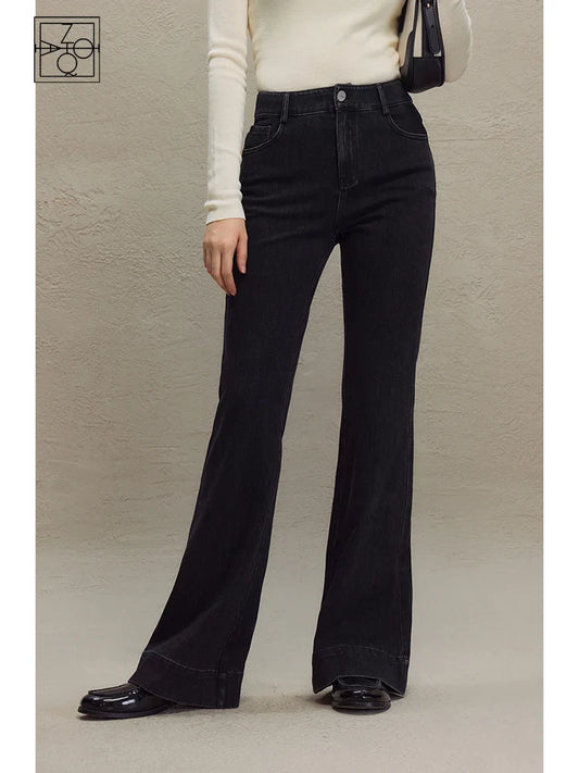 Retro Style High-waisted Black Bootcut Jeans for Women 2023 Autumn Winter New High Street Tall Slim Long Pants for Female