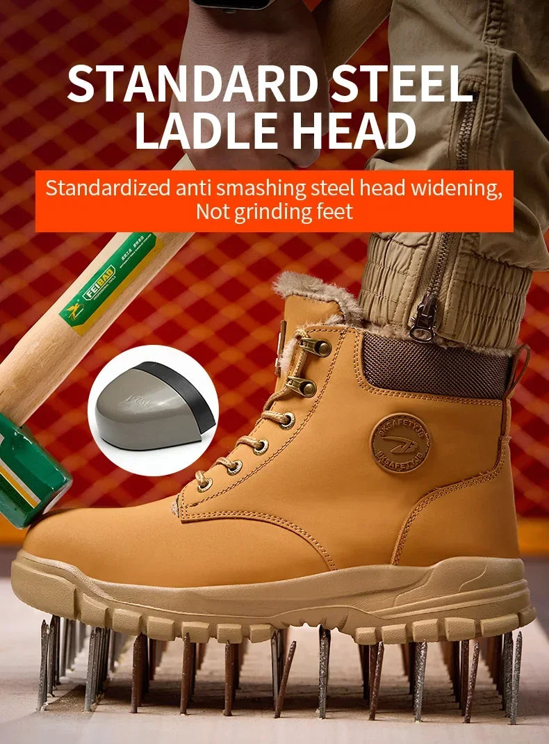 Latest 2025 Fashion Winter Warm Men's Work Safety Boots Waterproof Rugged Steel Toe Shoes Sneakers Safety Protection Coldproof