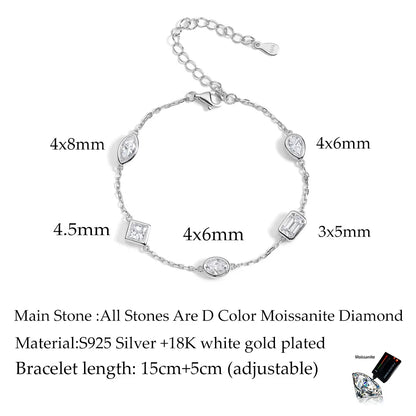 0.5CT Oval/Pear Cut Full Moissanite Bracelets 15+5cm S925 Silver Plated 18K Gold Wrist Chain for Women Fine Jewelry Gift