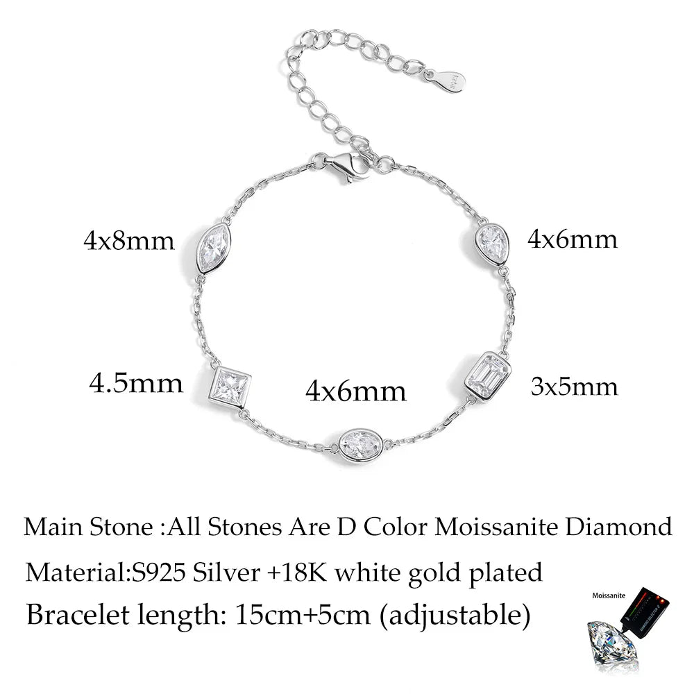 0.5CT Oval/Pear Cut Full Moissanite Bracelets 15+5cm S925 Silver Plated 18K Gold Wrist Chain for Women Fine Jewelry Gift