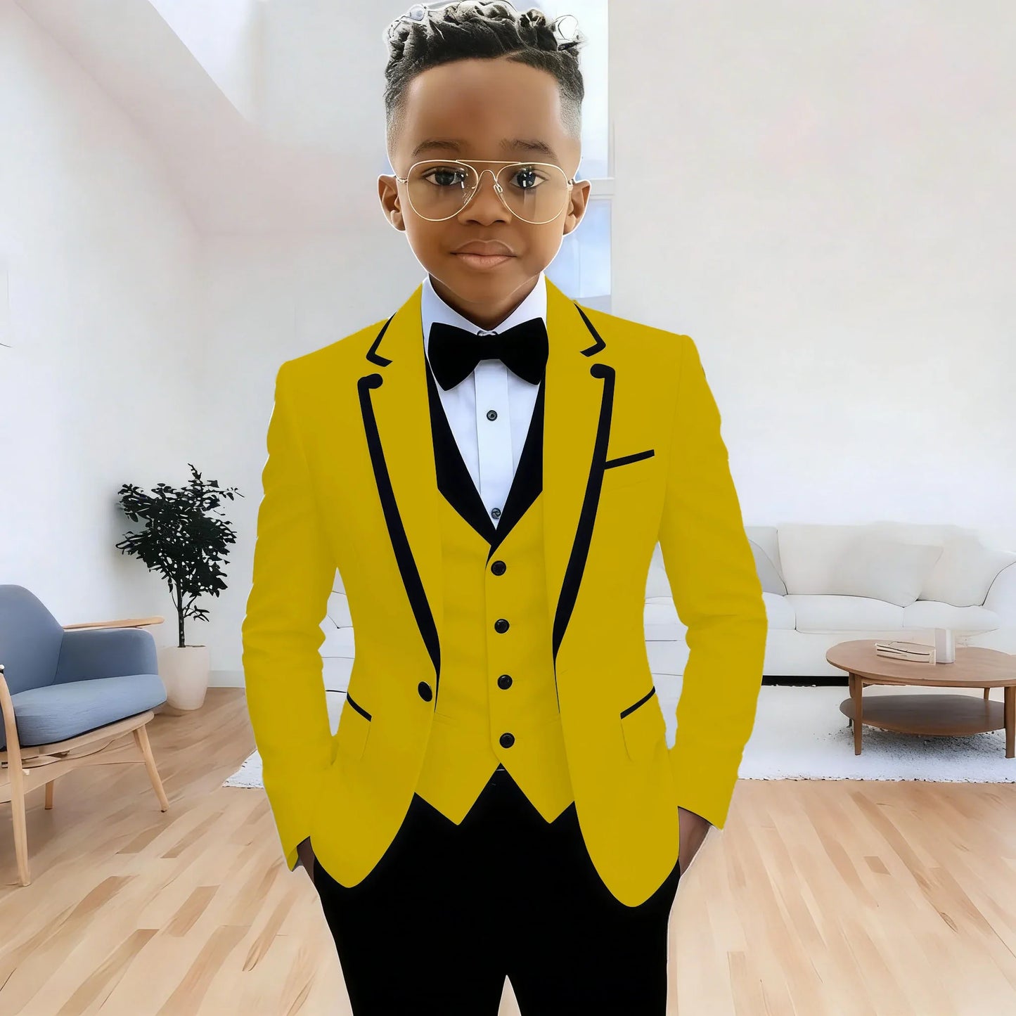 Fashion Formal Wear Suits For Boy (Jacket+Pants+Vest) Notched Lapel 3 Pieces Kids Flower Boys Wedding Party Dress Blazer Sets