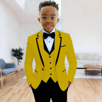 Fashion Formal Wear Suits For Boy (Jacket+Pants+Vest) Notched Lapel 3 Pieces Kids Flower Boys Wedding Party Dress Blazer Sets