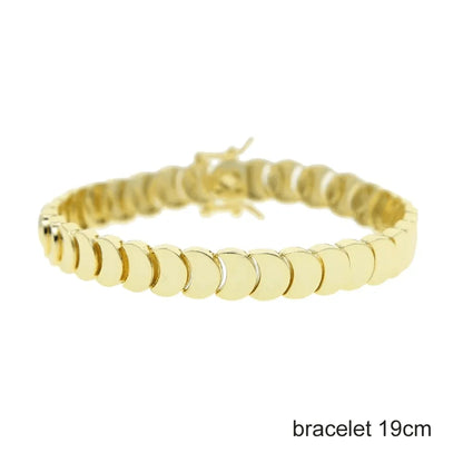 Gold Color Fashion Women Jewelry Set Geometric Shiny Plain Paved 5A CZ Moon Shaped Chain Choker Necklace Bracelet