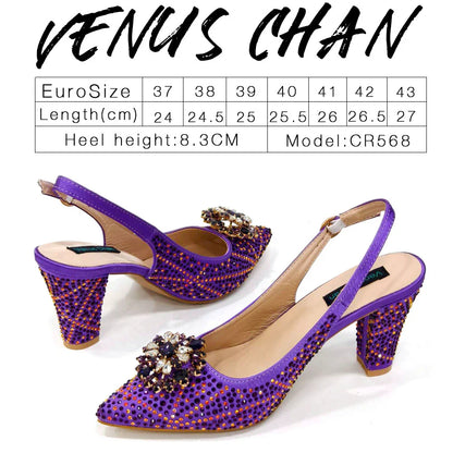 INS Style Green Party Shoe and Bag Set in Women Pointed-Toe Rhinestone High Heels Elegant African Ladies Shoes