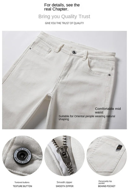 2025 Men White Jeans Fashion Casual Classic Style Regular Straight  Fit Soft Trousers Male  Advanced Stretch Pants