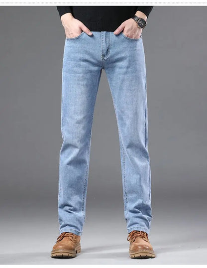 High Quality Spring Autumn Men's Slim Jeans Stylish Casual Stretch Fabric Denim Pants Classic Trousers Smoke Gray Plus Size 40