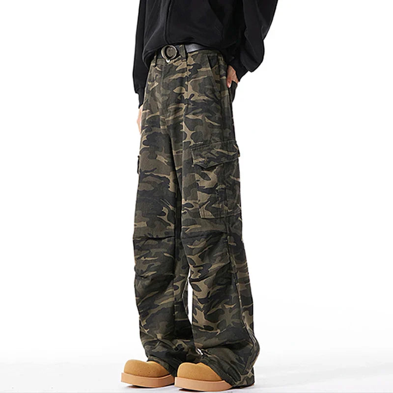 Men Baggy Camouflage Ripstop Cargo Jeans Male Classic Straight Casual Denim Pants American Style Street Hip Pop Denim Trousers