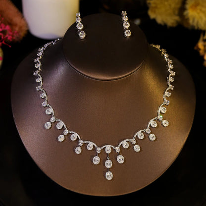 Simple Cubic Zirconia Tassel Water Drop Necklace Europe Bride Wedding Ball Jewelry Set For Women Dinner Party Accessories X0584