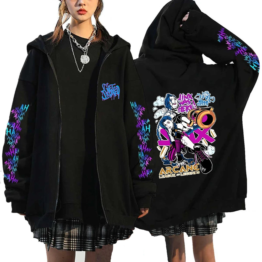 Hoodies Monkey Graffiti Zipper Jacket Harajuku Anime Arcane Boom Oversized Unisex Hip Hop Sweatshirt Casual Y2K Tops