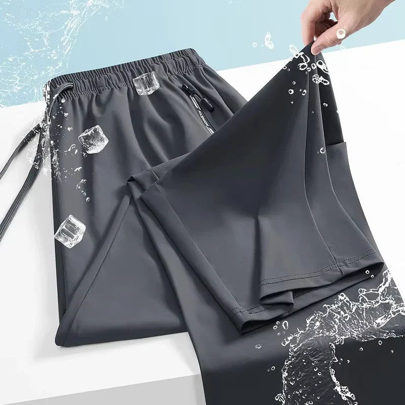 Plus Size 8xl 7xl 6xl Men Sports Pants Quick-Drying Men Trousers Joggers Sportswear Solid Sweatpants Male Elastic Ice Silk Pant