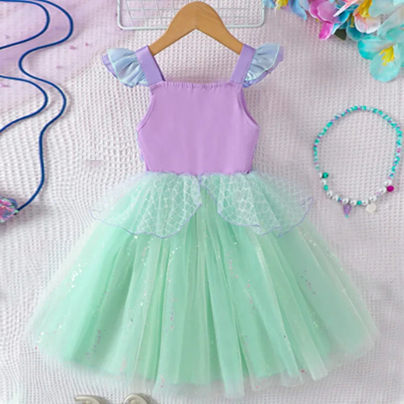 Girls Tulle Dress Princess Kids Fashion Sequined Puffy Ballet Dance Gown Baby Sleeveless Tutu Skirt Christmas Halloween Vestidos
