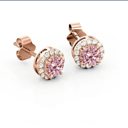 100% moissanite 925 Sterling Silver 6.5mm halo stud earring rose gold  Ear  Jewelry with GRA  pink moissanite earring for women