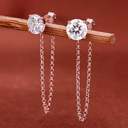 0.5-5carat Round brilliant Cut Moissanite Chain Earrings for Women Solitaire Lab Diamond Stud/Drop Earring 925 Silver with GRA