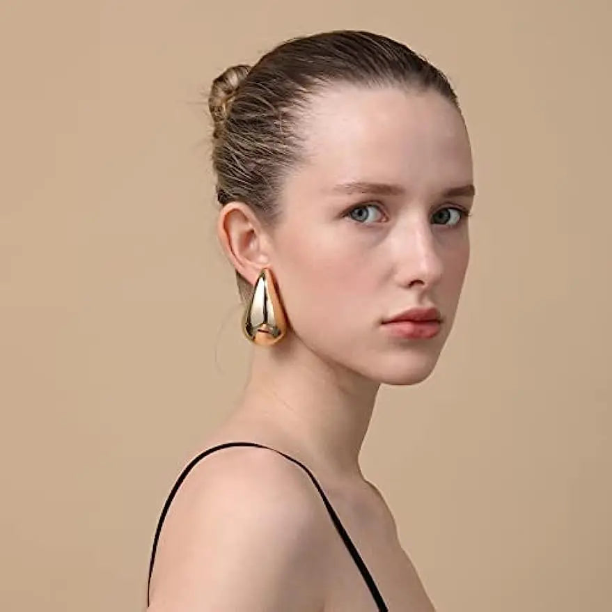 5CM Stainless Steel Water Drop Earring for Women Chunky Hollow Smooth Exaggerated Thick Large Jewelry 2023 New Design