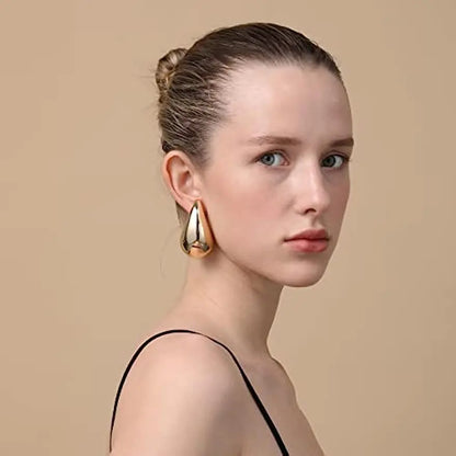 5CM Stainless Steel Water Drop Earring for Women Chunky Hollow Smooth Exaggerated Thick Large Jewelry 2023 New Design