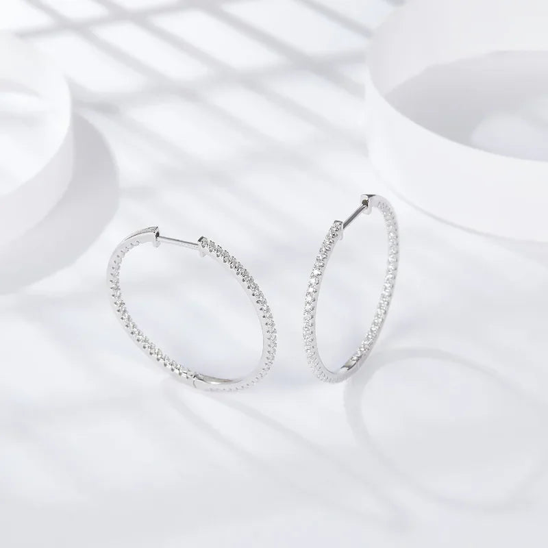 Full D Color Moissanite hoop Earrings for Women 925 Sterling Silver with White Gold Plated Ear Studs Fine Jewelry Gift