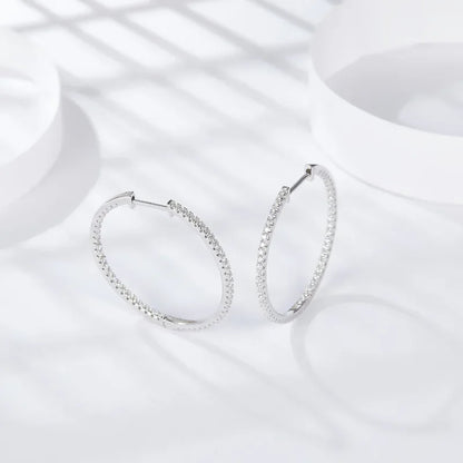 Full D Color Moissanite hoop Earrings for Women 925 Sterling Silver with White Gold Plated Ear Studs Fine Jewelry Gift