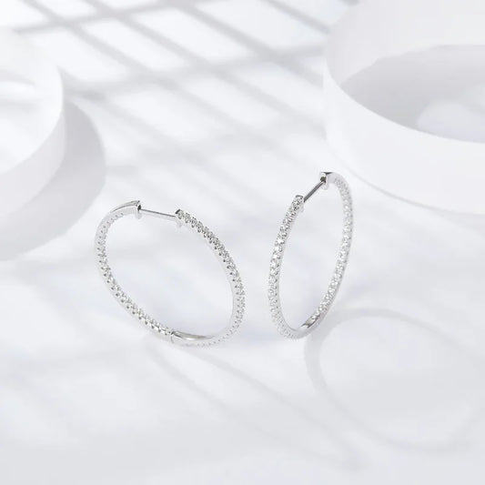 Full D Color Moissanite hoop Earrings for Women 925 Sterling Silver with White Gold Plated Ear Studs Fine Jewelry Gift