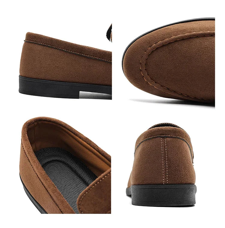 Retro Brown Men's Loafers Comfortable Suede Leather Casual Shoes Man Slip-on Shoes Flat Moccasins For Men zapatos de hombre