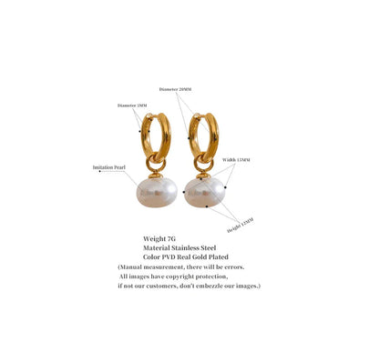High Quality Imitation Pearls Drop Stainless Steel Golden Korean Hoop Earrings Charms Fashion Jewelry Bijoux Femme Gift
