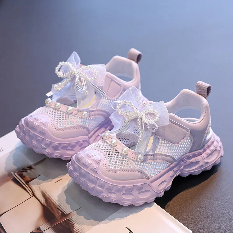 Summer Children School Running Sandals Sweet Breathable Girls Mesh Sports Sandals Non-slip Fashion Kids Princess Cut-outs Shoes
