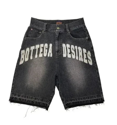 Shorts Letter Cartoon Patchwork Loose Jeans Wide Leg Pants Harajuku Rock Pants Men