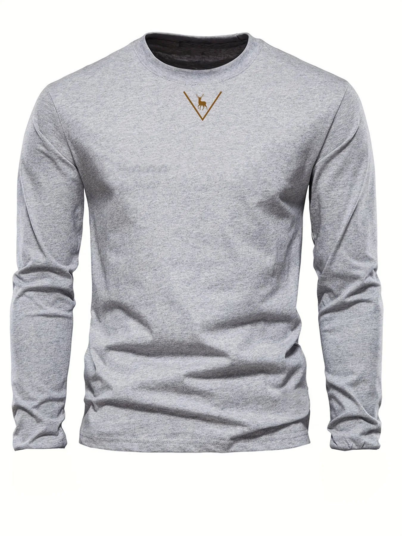 Fashionable California Pattern Print Men's 100% Cotton Loose and Comfortable Sports and Leisure Round Neck Long Sleeve T-shirt