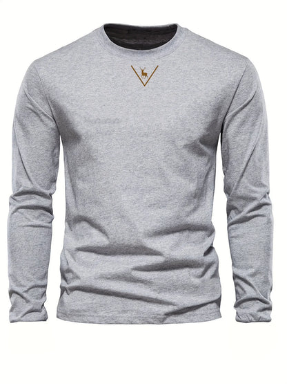 Fashionable California Pattern Print Men's 100% Cotton Loose and Comfortable Sports and Leisure Round Neck Long Sleeve T-shirt
