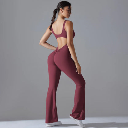 Sexy Back V Jumpsuit Gym Set Women Training Yoga Suit Sportswear Women Sports Jumpsuit Fitness Rompers Stretch Workout Bodysuits
