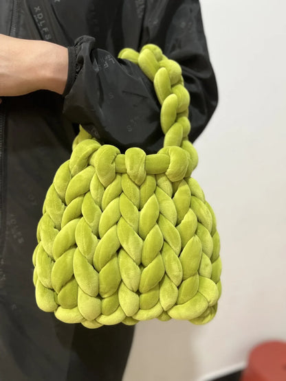 Velvet Bag DIY Hand Woven Bag Crystal Velvet Core Spun Yarn Woven Bag Hand-held Mailman Bag Velvet Handbag New