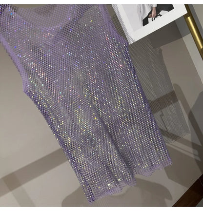 Women&Men Crystal  Rhinestones Shiny Sexy Y2K Tank Tops High Quality Party Club Sexy See Through Mesh Hollow Out Diamond shirt