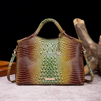 crocodile pattern colorful solid color high-end retro women's handbag