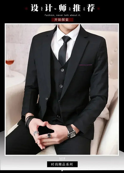 S-8XL (Blazer+ Vest + Pants) Men's fashion casual outdoor gentleman business wedding slim-fit formal British style wedding suit