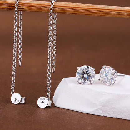 0.5-5carat Round brilliant Cut Moissanite Chain Earrings for Women Solitaire Lab Diamond Stud/Drop Earring 925 Silver with GRA