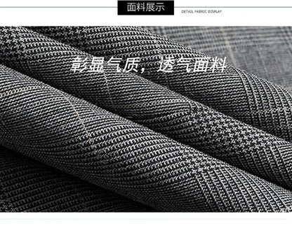 Suits (blazer+ Pants) Men Fashion Business Casual Solid Color Korean Version Slim-fit Plaid Gentleman Wedding Work S-5XL