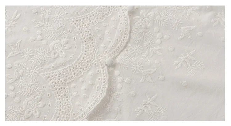 2026 Summer Embroidery Puff Sleeve Linen Cotton Women Blouse Spring Casual White Hollow Out Tops Short Sleeve Shirt