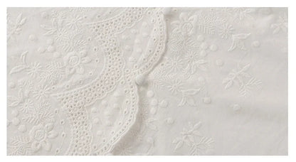 2026 Summer Embroidery Puff Sleeve Linen Cotton Women Blouse Spring Casual White Hollow Out Tops Short Sleeve Shirt