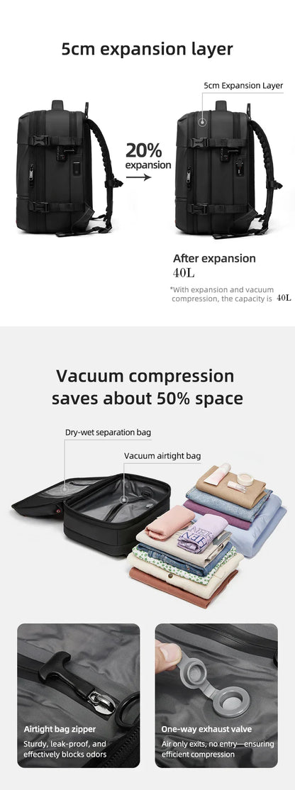 Travel casual Backpack 16 inch vacuum compression Laptop Backpack USB charging school Backpack Extended Hiking Business backpack