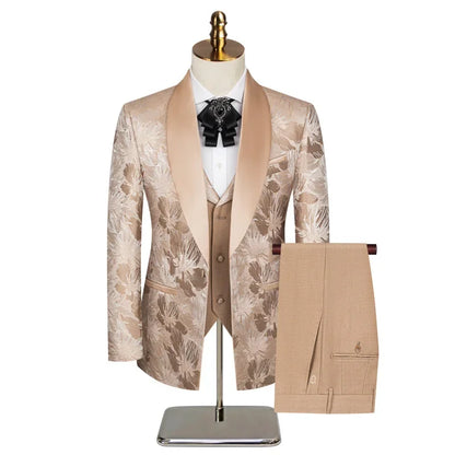 Elegant Wedding 3 Piece Jacket Pants Vest Full Set Luxury Single Breasted Peak Lapel Purple Male Clothing Men's Suits Blazer