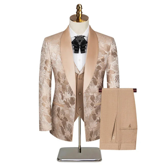 Elegant Wedding 3 Piece Jacket Pants Vest Full Set Luxury Single Breasted Peak Lapel Purple Male Clothing Men's Suits Blazer