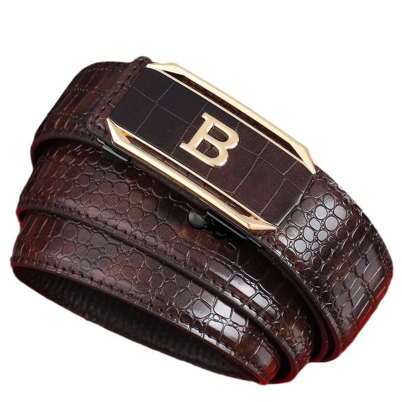 Men's Belt Automatic Buckle Belt High-Quality Trendy Crocodile Pattern Belt Fashionable Jeans Strap Men's Accessories