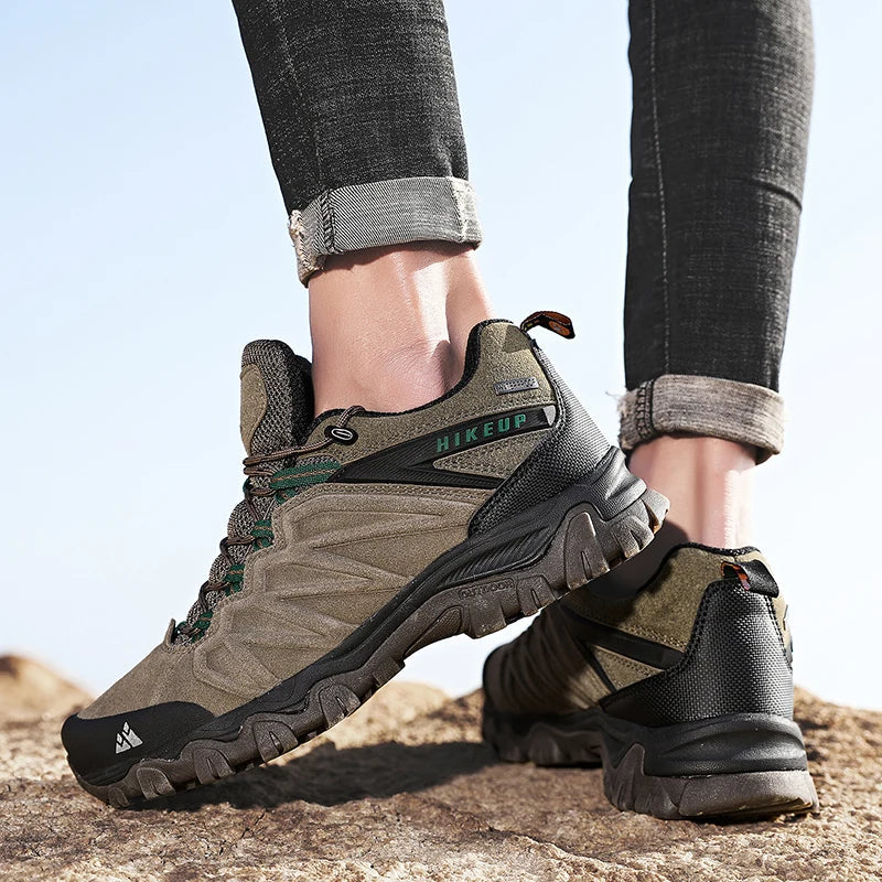 High Quality Leather Hiking Shoes Durable Outdoor Sport Men Trekking Leather Shoes Lace-Up Climbing Hunting Sneakers