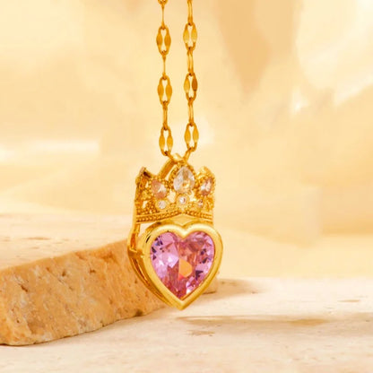 Crown Love Full of Rhinestones Sparkling Micro-Inlaid Design Simple Ladies Wedding Gift Pendant Necklace