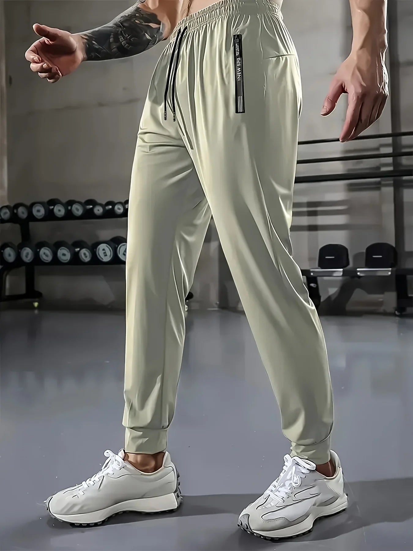 Summer Clothes Football Men's Ice Silk High Elastic Breathable Trousers With Drawstring Zipper Pockets Casual Sports Trousers